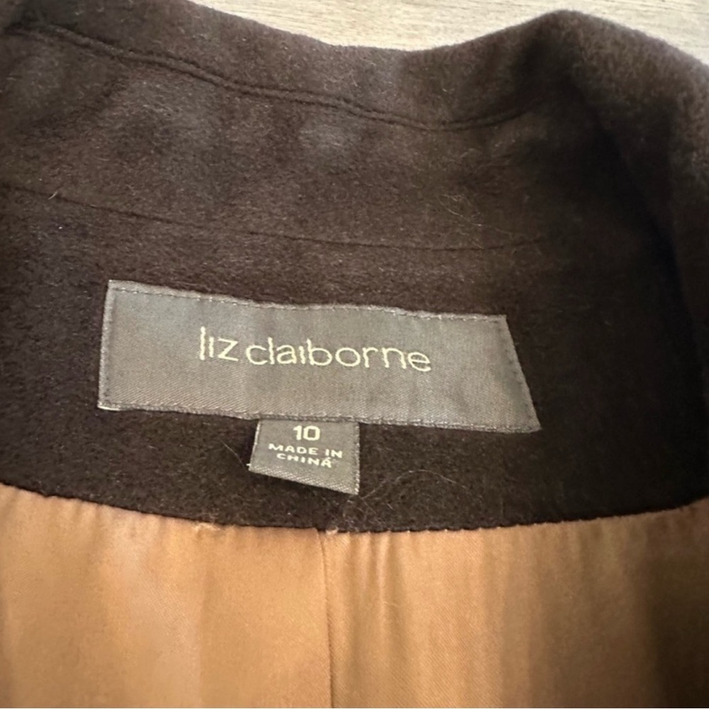 Vintage Liz Claiborne Elegant Brown Long Coat wool angora blend coat size 10 - Picture 6 of 7